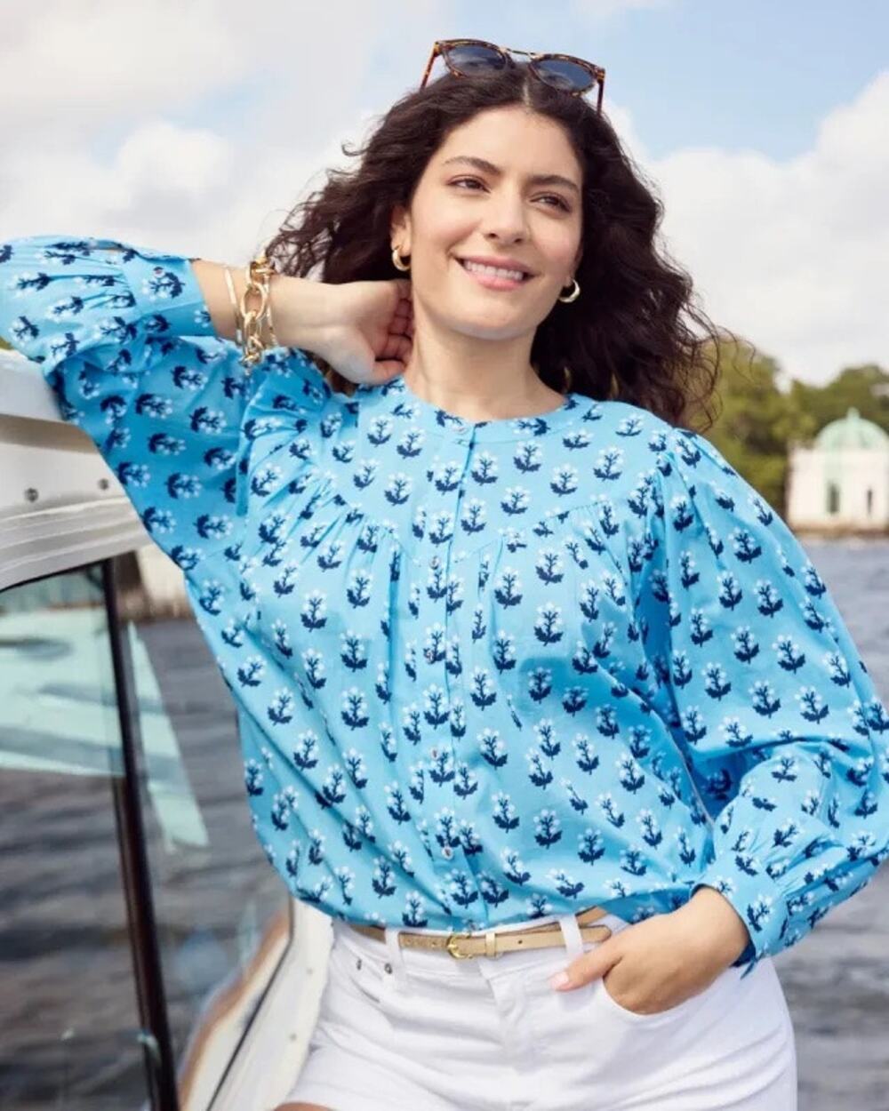 PrintFresh In Bloom - Birdie Blouse - Powder Blue Block Print Cotton